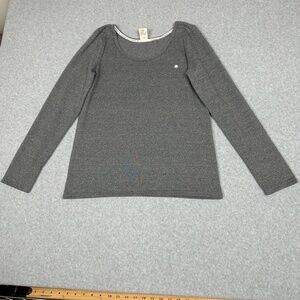 LUCKY BRAND Top Womens M Heather‎ Grey Ribbed Scoop Neck Long Sleeve Clover